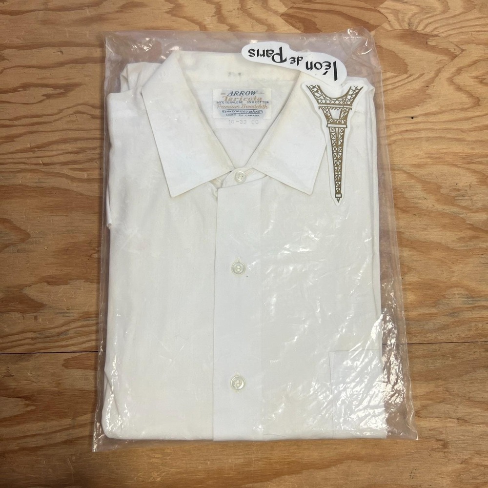 Vintage Arrow Tericota Button Up Shirt White 1960s Deadstock